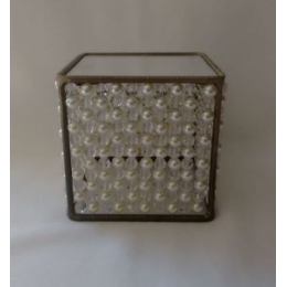 Vaso Cubo Ferro Pedras Transparentes E Pérolas D:0,12 X H:0,12M