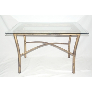 MESA DE CENTRO FERRO ROSE GOLD ENVELHECIDO C/ TAMPO VIDRO- KIT