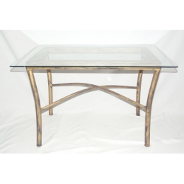 MESA DE CENTRO FERRO ROSE GOLD ENVELHECIDO C/ TAMPO VIDRO- KIT