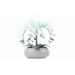 Orquídea branco 3 hastes c/ Cachepô Cerâmica Branco- Artificial