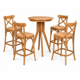 CONJUNTO BISTRÔ MADEIRA CASTANHO CLARO COM 4 BANQUETAS- KIT