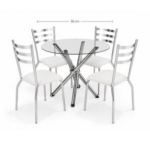 M1- MESA PÉ CROMADO TRAMADO TAMPO VIDRO + 4 CADEIRAS PORTUGAL- KIT