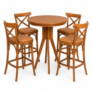 CONJUNTO BISTRÔ CASTANHO PRIME COM 4 BANQUETAS KATRINA- KIT