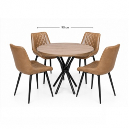 M3- MESA PÉ TRAMADO PRETO TAMPO NOGAL + 4 CADEIRAS HAIFA CARAMELO- KIT