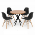 M5- MESA PÉ TRAMADO PRETO TAMPO NOGAL + 4 CADEIRAS EAMES PRETA- KIT