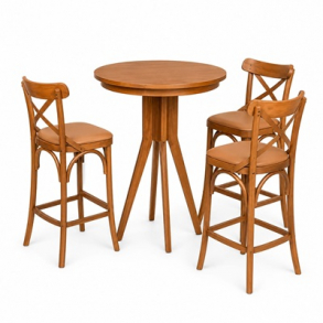 B5- BISTRÔ MADEIRA CASTANHO PRIME C/ 3 BANQUETAS KATRINA CASTANHO- KIT
