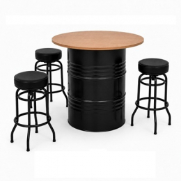 B7- BISTRÔ TONEL PRETO TAMPO MDF CRÚ C/ 3 BANQUETAS GIRATÓRIA PARIS- KIT