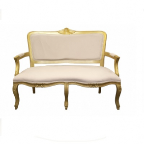 Namoradeira Luiz XV Dourada Entalha Bege (Neutra)