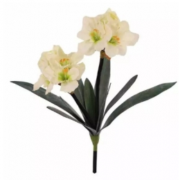 Flor Amarílis (Com Folhas) Creme Artificial  68cm 