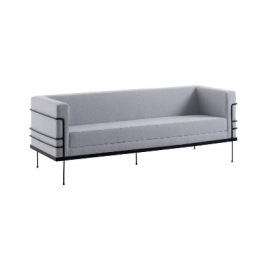 Sofá Le Courbusier Ferragem Preta e Tecido Linho Cinza- 3 Lug.