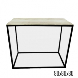 Mesa Ferro Preta Industrial Tampo Madeira Naval 80x80 H:80cm- Linha Assimétricas