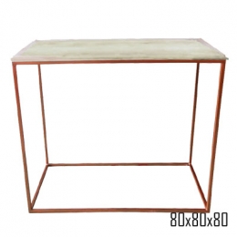 Mesa Ferro ROSE GOLD Industrial Tampo Madeira Naval 80x80 H:80cm- Linha Assimétricas