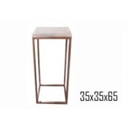 Mesa Ferro ROSE GOLD Industrial Tampo Madeira Naval 35x35 H:65cm- Linha Assimétricas