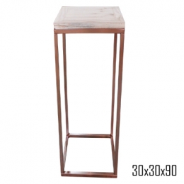 Mesa Ferro ROSE GOLD Industrial Tampo Madeira Naval 30x30 H:90cm- Linha Assimétricas