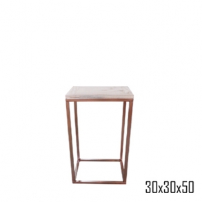 Mesa Ferro ROSE GOLD  Industrial Tampo Madeira Naval 30x30 H:50cm- Linha Assimétricas